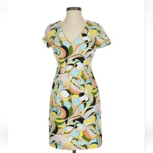 Boston Proper Colorful Abstract Geometric Print Short Sleeve Dress Sz 2